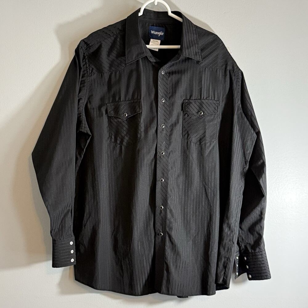 Wrangler Western Black Snap Shirt 2XL Black Stripe Long Sleeve Cowboy